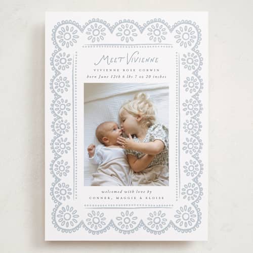 This is a cloud grand birth announcements with standard by Laura Hankins called handdrawn eyelet printing on recycled smooth signature in grand