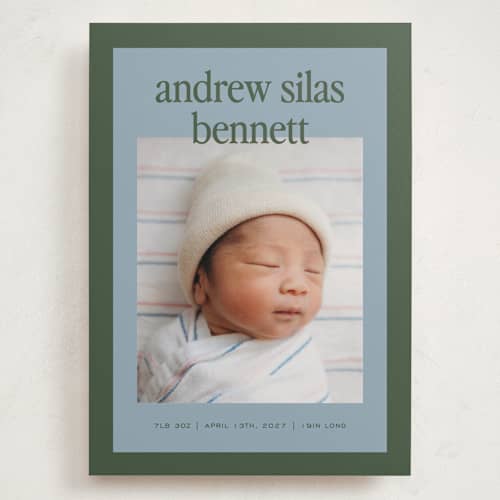 This is a fern grand birth announcements with standard by Kelly Watkins called classic color printing on recycled smooth signature in grand