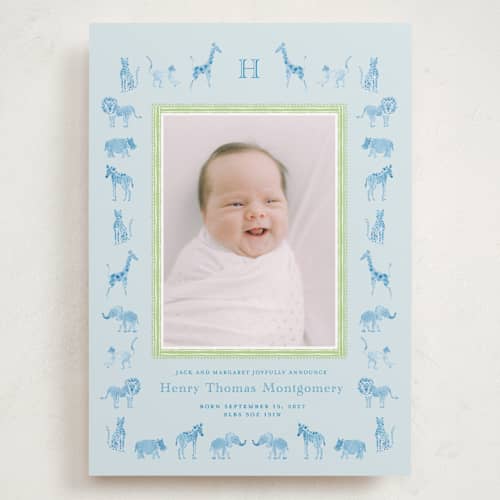 This is a sky grand birth announcements with standard by Jill Delavan called safari parade printing on recycled smooth signature in grand