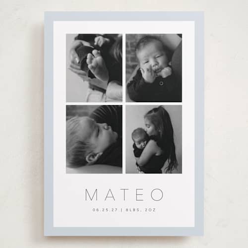 This is a powder grand birth announcements with standard by Olivia Raufman called quattro printing on recycled smooth signature in grand