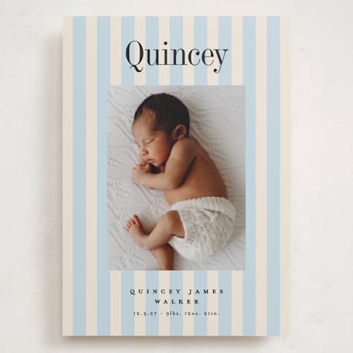 This is a sky grand birth announcements with standard by Alethea and Ruth called midi stripe printing on recycled smooth signature in grand