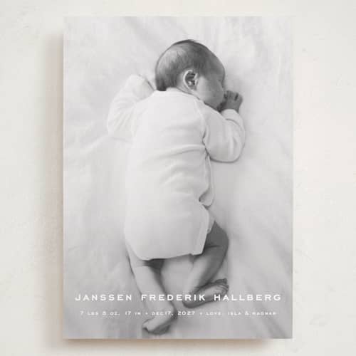This is a pearl grand birth announcements with standard by chocomocacino called pastizzi printing on recycled smooth signature in grand