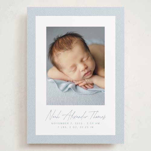 This is a sky grand birth announcements with standard by Lea Delaveris called corduroy printing on recycled smooth signature in grand