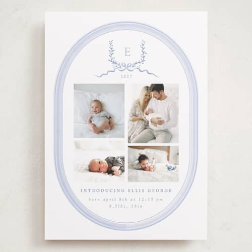 This is a frost grand birth announcements with standard by Corinne Malesic called festive monogram printing on recycled smooth signature in grand