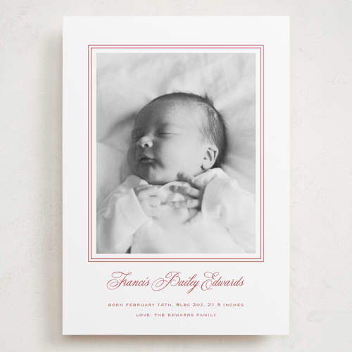 This is a strawberry grand birth announcements with standard by Carolyn MacLaren called preppy cloud printing on recycled smooth signature in grand