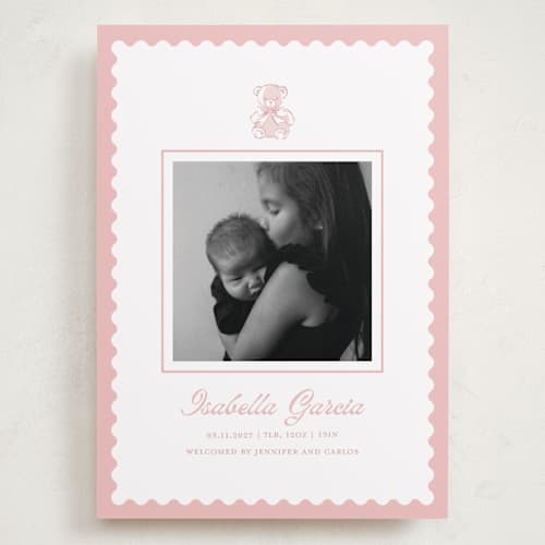 This is a petal grand birth announcements with standard by Teju Reval called sweet teddy bear printing on recycled smooth signature in grand