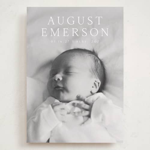 This is a cotton grand birth announcements with standard by Olivia Raufman called bold intro printing on recycled smooth signature in grand