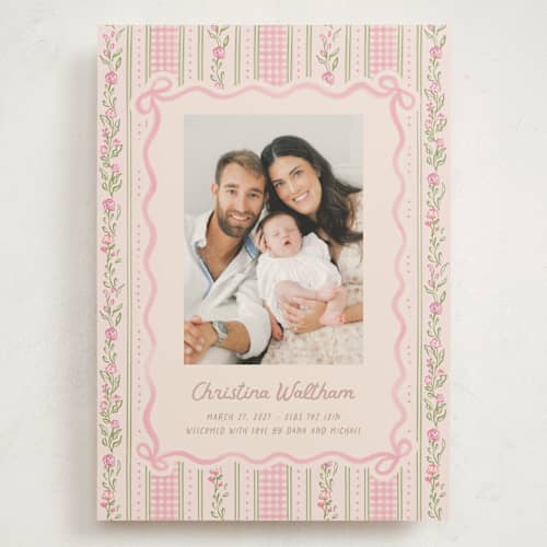 This is a ballet slipper grand birth announcements with standard by Creo Study called cottagecore wallpaper printing on recycled smooth signature in grand