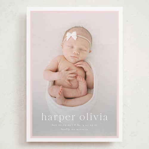 This is a rose grand birth announcements with standard by Alexandra Cohn called portraiture printing on recycled smooth signature in grand