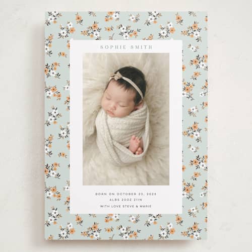 This is a mojito grand birth announcements with standard by Sherley Ferreira called spring gardens printing on recycled smooth signature in grand