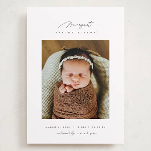 This is a pearl grand birth announcements with standard by Pixel and Hank called simply lovely printing on recycled smooth signature in grand