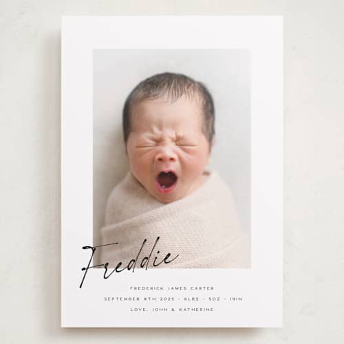 This is a dove grand birth announcements with standard by Paula Pecevich called nickname printing on recycled smooth signature in grand