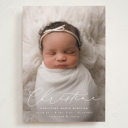 This is a whipped cream grand birth announcements with standard by Ekko Studio called poetry printing on recycled smooth signature in grand