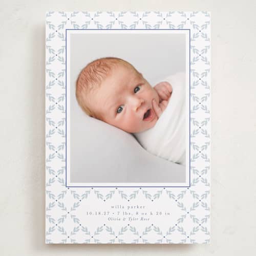 This is a cloud nine grand birth announcements with standard by Alston Foster called sweet sprigs printing on recycled smooth signature in grand