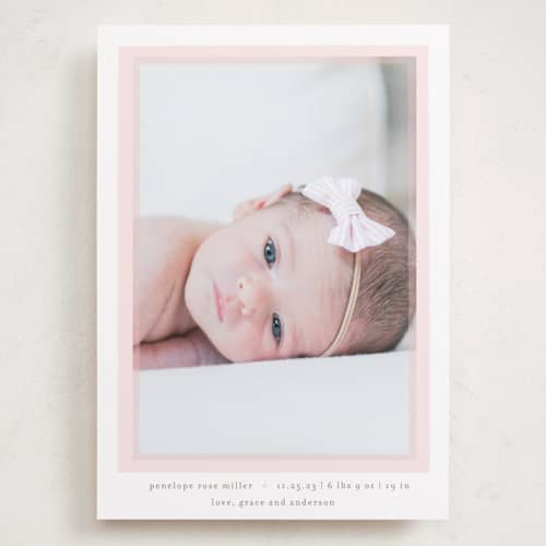 This is a blush grand birth announcements with standard by Lauren Chism called cotton candy printing on recycled smooth signature in grand