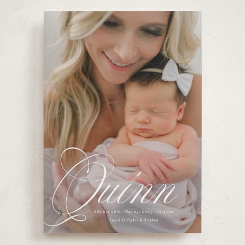This is a owlet grand birth announcements with standard by Jackie Crawford called elegant name printing on recycled smooth signature in grand