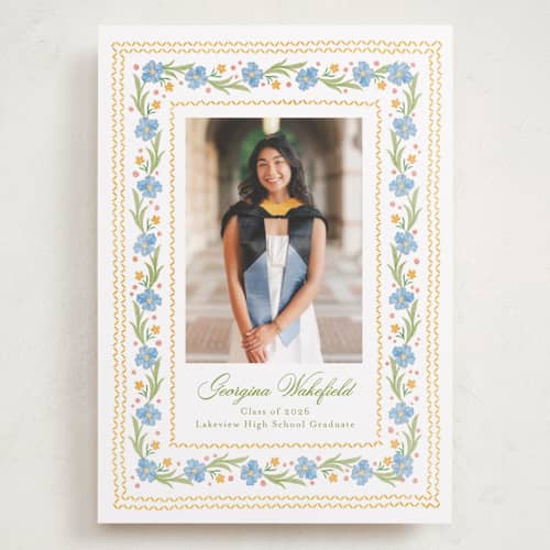 This is a sky graduation announcements with standard by Melanie Kosuge called blooming printing on recycled smooth signature in grand