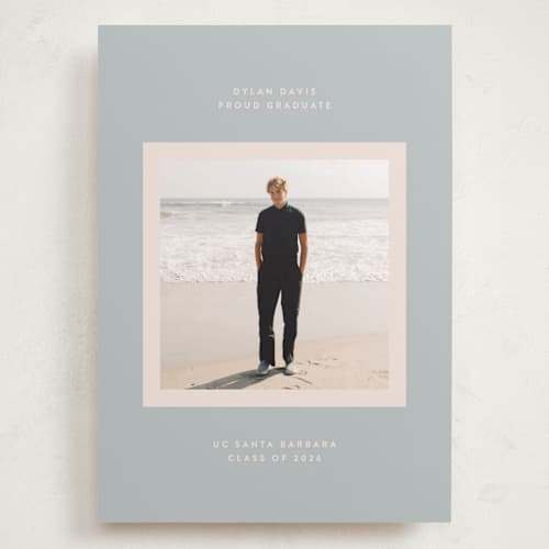 This is a sky graduation announcements with standard by JoAnn Jinks called minimal printing on recycled smooth signature in grand