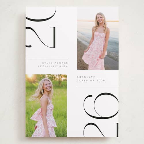 This is a pearl graduation announcements with standard by David Michuki called trim edges printing on recycled smooth signature in grand