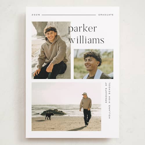 This is a onyx graduation announcements with standard by Pixel and Hank called margins printing on recycled smooth signature in grand