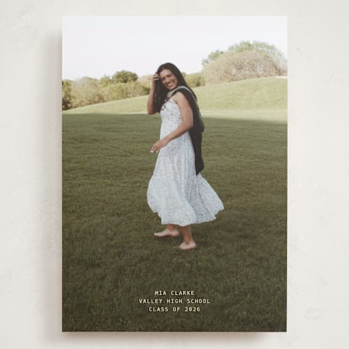 This is a cream graduation announcements with standard by JoAnn Jinks called titled printing on recycled smooth signature in grand