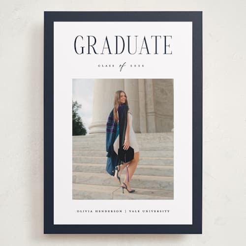 This is a navy graduation announcements with standard by Christy Hy Lee called classic layout printing on recycled smooth signature in grand
