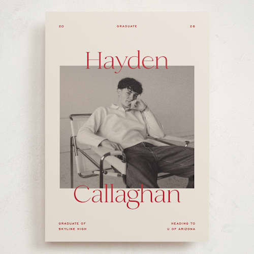 This is a scarlet graduation announcements with standard by Ellen Schlegelmilch called hayden printing on recycled smooth signature in grand