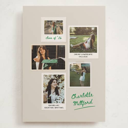 This is a cement graduation announcements with standard by Kamala Nahas called ephemeral printing on recycled smooth signature in grand