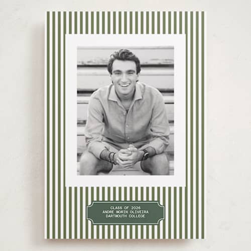 This is a pine graduation announcements with standard by Sherley Ferreira called stripes of success printing on recycled smooth signature in grand