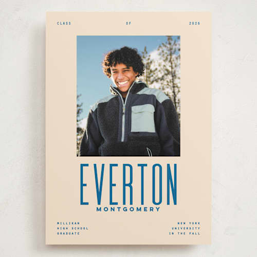 This is a bluebird graduation announcements with standard by Owl and Toad called billboard printing on recycled smooth signature in grand