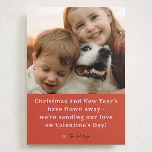 This is a persimmon valentines day with standard by Deborah Chou called flown away printing on recycled smooth signature in grand