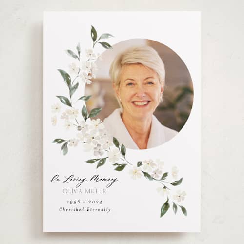 This is a porcelain memorial cards with standard by Itsy Belle Studio called sweeping vine printing on recycled smooth signature in grand