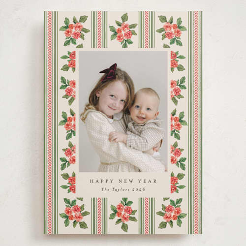 This is a buttercream holiday photo cards with standard by Christy Hy Lee called nostalgic wallpaper printing on recycled smooth signature in grand