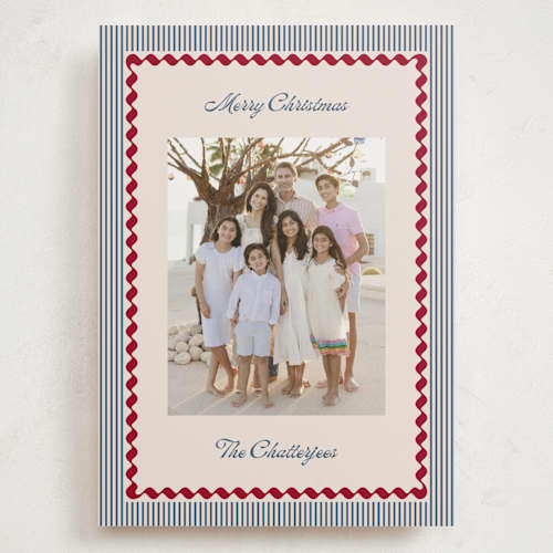 This is a navy holiday photo cards with standard by Kelly Schmidt called vintage border printing on recycled smooth signature in grand