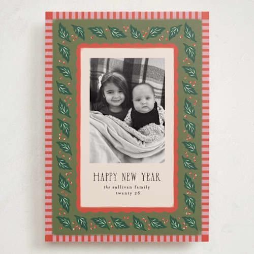 This is a pine needle holiday photo cards with standard by Julie Murray called francie printing on recycled smooth signature in grand