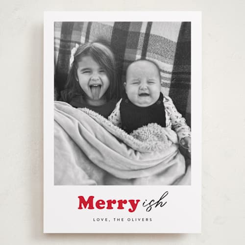 This is a holly holiday photo cards with standard by Carrie ONeal called festive-ish printing on recycled smooth signature in grand