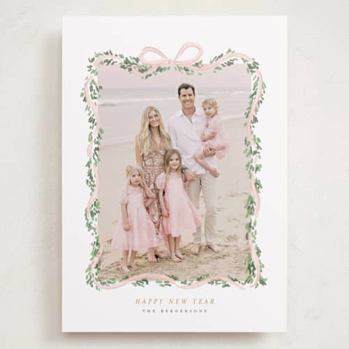 This is a blush holiday photo cards with standard by Itsy Belle Studio called ribbonly frame printing on recycled smooth signature in grand