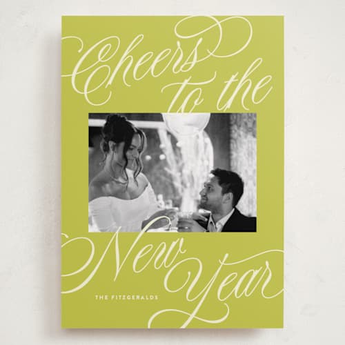 This is a lime holiday photo cards with standard by Jackie Crawford called all scripts printing on recycled smooth signature in grand