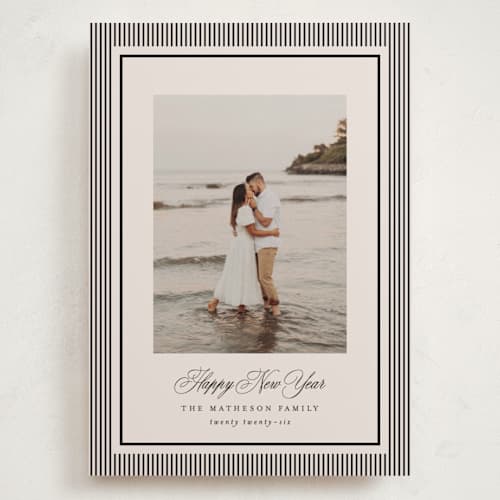 This is a linen holiday photo cards with standard by Kelly Schmidt called striped elegance printing on recycled smooth signature in grand