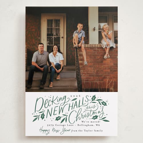 This is a pine holiday photo cards with standard by Alethea and Ruth called decking new halls printing on recycled smooth signature in grand