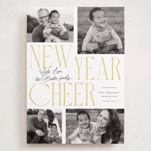 This is a lemon meringue holiday photo cards with standard by Everett Paper Goods called bold quad printing on recycled smooth signature in grand