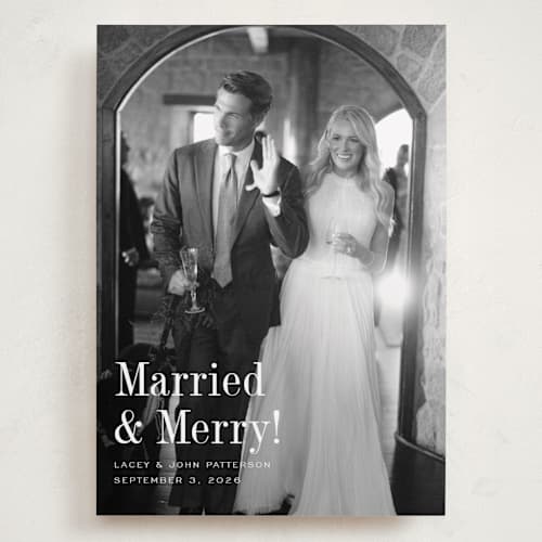 This is a snow holiday photo cards with standard by Megan Davis called eternally merry printing on recycled smooth signature in grand