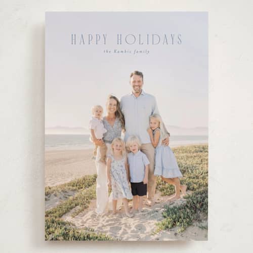 This is a powder blue holiday photo cards with standard by Erin L. Wilson called seabreeze printing on recycled smooth signature in grand
