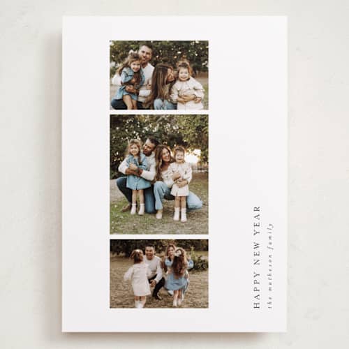This is a snow holiday photo cards with standard by Kelly Schmidt called minimalist sidebar printing on recycled smooth signature in grand