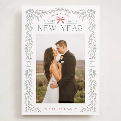 This is a sage holiday photo cards with standard by Hooray Creative called christmas garland printing on recycled smooth signature in grand