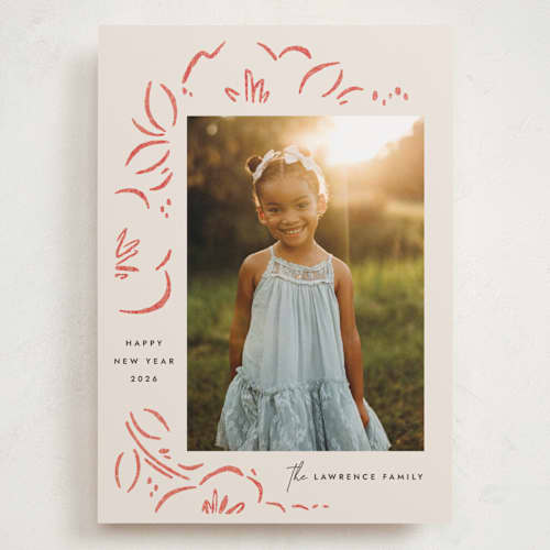 This is a berry holiday photo cards with standard by Griffinbell Paper Co. called sketched florals printing on recycled smooth signature in grand