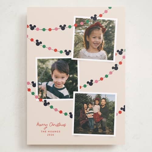 This is a frosting holiday photo cards with standard by Annie Holmquist called disney's mickey mouse garland printing on recycled smooth signature in grand
