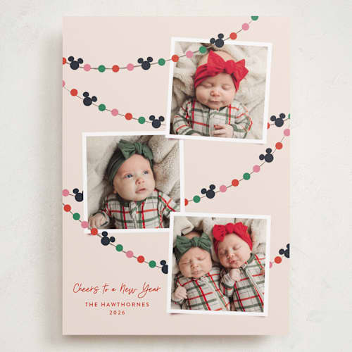 This is a frosting holiday photo cards with standard by Annie Holmquist called disney's mickey mouse garland printing on recycled smooth signature in grand