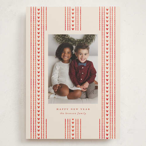This is a cranberry holiday photo cards with standard by Ellen Schlegelmilch called mickey holiday stripes printing on recycled smooth signature in grand