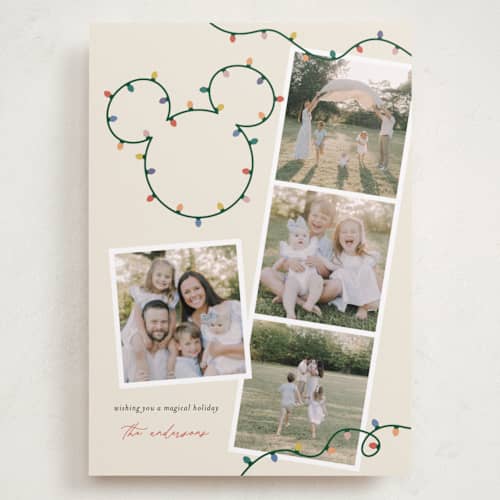 This is a gumdrop holiday photo cards with standard by Sarah Hawkins Designs called disney's mickey glowing lights printing on recycled smooth signature in grand
